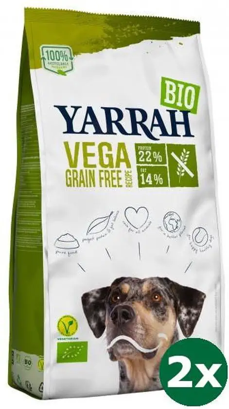 2x10 kg Yarrah dog biologische brokken vega ultra sensitive tarwevrij hondenvoer NL-BIO-01