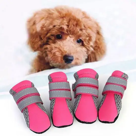 4 stuks Reflecterende Hondenenschoenen | Roze en Grijs schoenen | Hondenlaarzen | lengte 5.3 CM breedte 4 CM