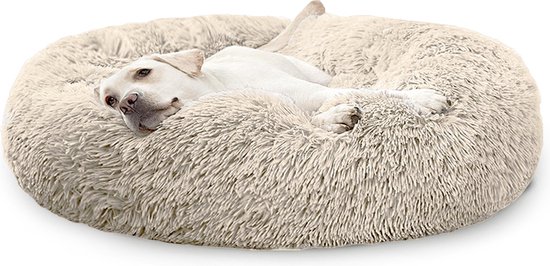 Pet Perfect Donut Hondenmand XXL - 100cm - Fluffy Hondenkussen - Hondenbed - Créme/Bruin