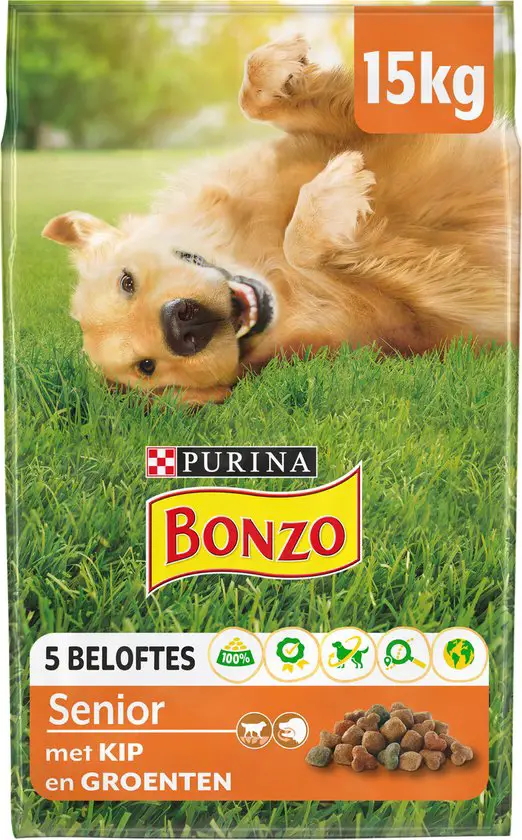 Bonzo Droog Senior - Hondenvoer - Kip & Groenten - 15 kg